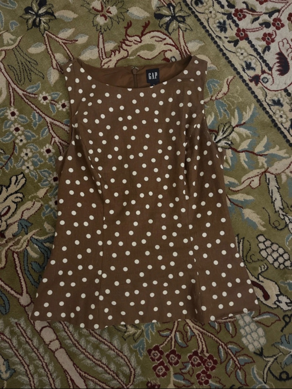GAP Brown Polka Dot Sleeveless Peplum Top